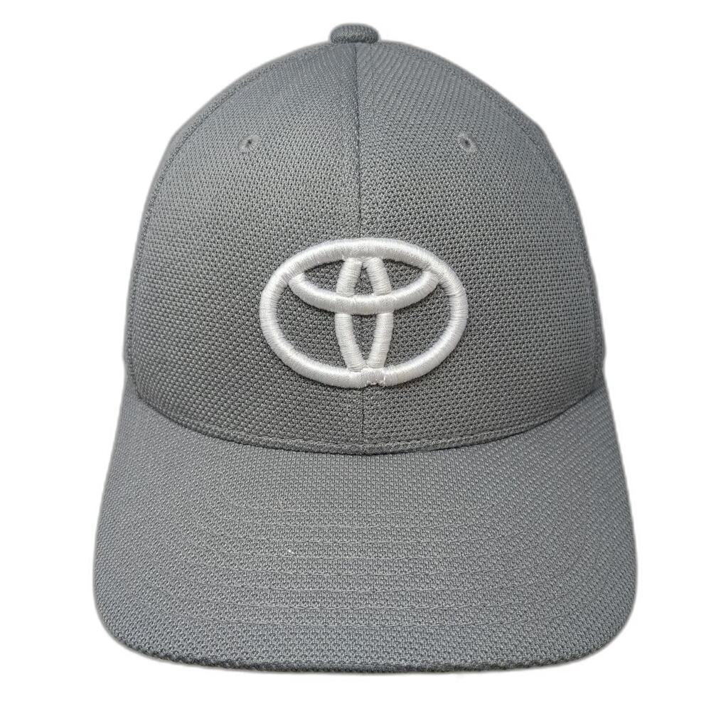 Flexfit Baseball Cap Gray One Size Toyota Logo Mesh Stretch Fit Curved Brim Hat